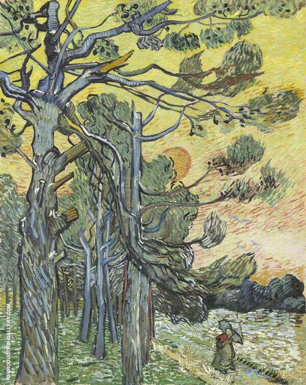 Pine Trees at Sunset 1889 By Vincent van Gogh