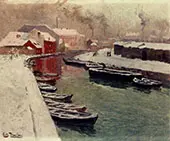 A Snowy Harbor By Frits Thaulow