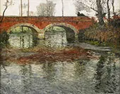 French River Landscape with a Stone Bridge By Frits Thaulow