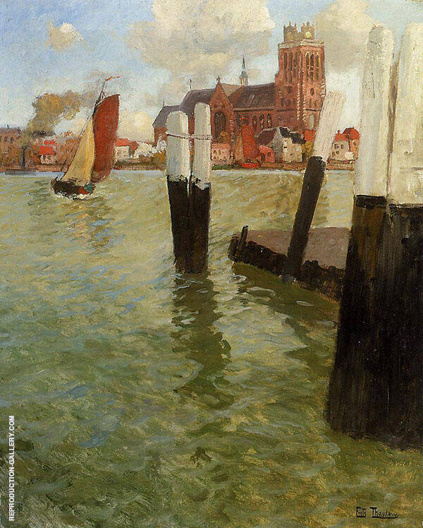 The Pier Dordrecht by Frits Thaulow | Oil Painting Reproduction