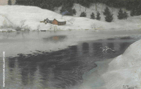 Winter at Simoa River by Frits Thaulow | Oil Painting Reproduction