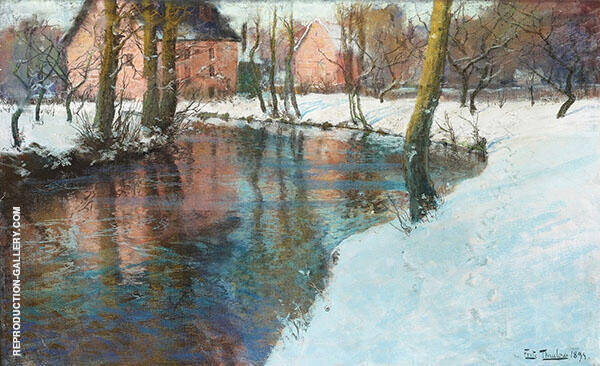 Winter Landscape with Stream by Frits Thaulow | Oil Painting Reproduction