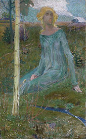 Sitting Girl in Landscape By Jan Preisler