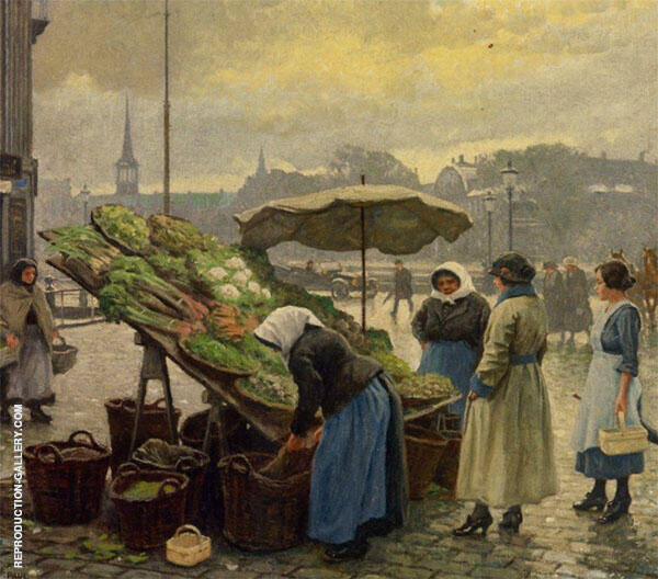 At The Vegetable Market by Paul Gustav Fischer | Oil Painting Reproduction