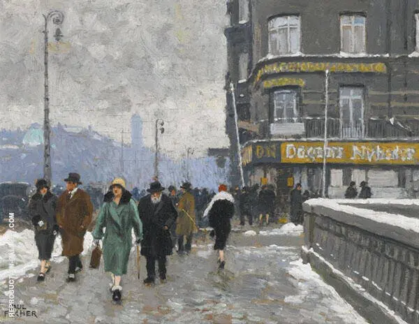 A Winter Street By Paul Gustav Fischer