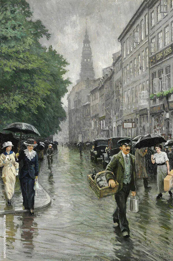 Street Scene from Amagertorv Copenhagen By Paul Gustav Fischer