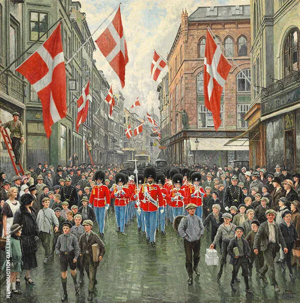 The King's Birthday The Royal Guard in Red Gala in Ostergade By Paul Gustav Fischer