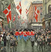The King's Birthday The Royal Guard in Red Gala in Ostergade By Paul Gustav Fischer