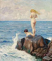 Young Women Bathing from The Cliffs By Paul Gustav Fischer