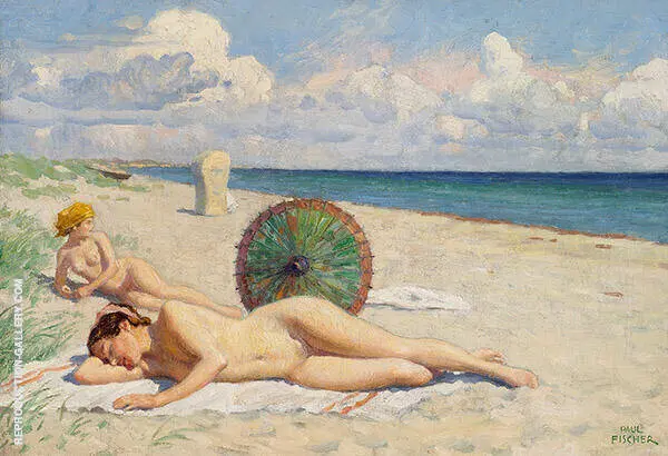 Young Women on The Beach at Hornbaek Zealand By Paul Gustav Fischer