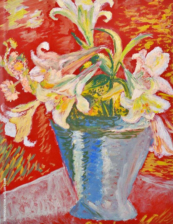 Lilies on Red Background by Sigrid Hjerten | Oil Painting Reproduction