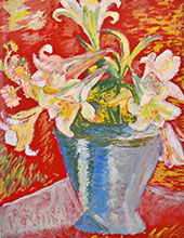 Lilies on Red Background By Sigrid Hjerten