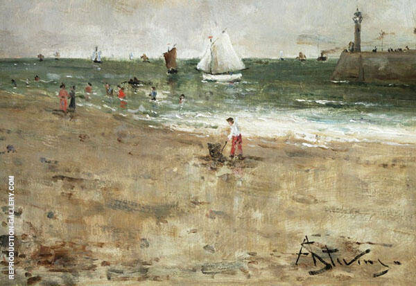 Figures on The Beach by Alfred Stevens | Oil Painting Reproduction