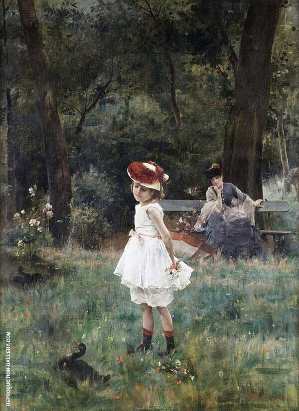 Little Girl with Ducks by Alfred Stevens | Oil Painting Reproduction