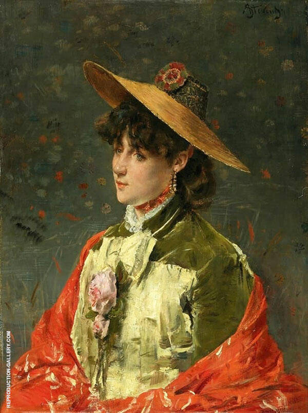 Woman In A Straw Hat by Alfred Stevens | Oil Painting Reproduction