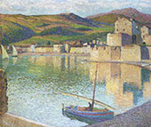 Blue Boat in Port Collioure By Henri Jean Guillaume Martin
