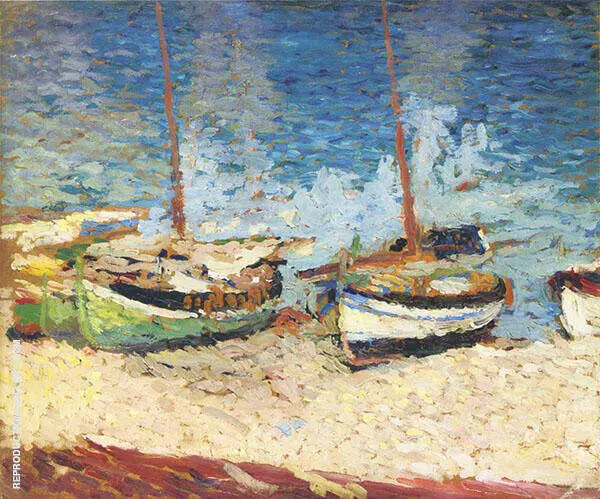 Boats in Port Collioure By Henri Jean Guillaume Martin