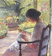 A Woman Sewing By Henri Jean Guillaume Martin