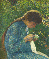 A Young Woman Sewing By Henri Jean Guillaume Martin