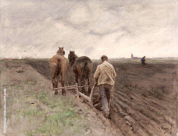 Plowing Farmer c1848 by Anton Mauve | Oil Painting Reproduction