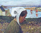 Jeune Bretonne au Bord de la mer By Henri Jean Guillaume Martin