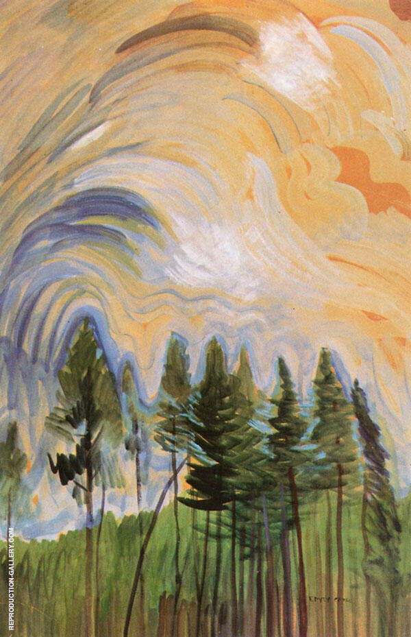 Young Pines Sky 1935 by Emily Carr | Oil Painting Reproduction