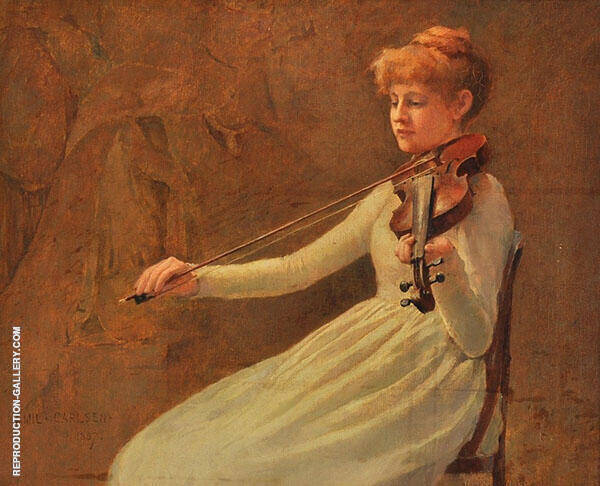 Girl with Violin 1887 by Emil Carlsen | Oil Painting Reproduction