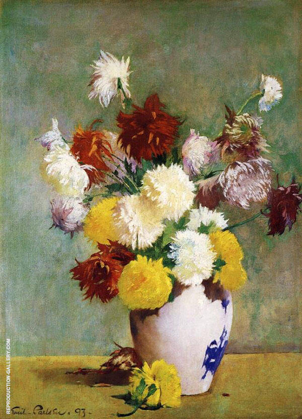 Still Life of Chrysanthemums in a Canton Vase | Oil Painting Reproduction