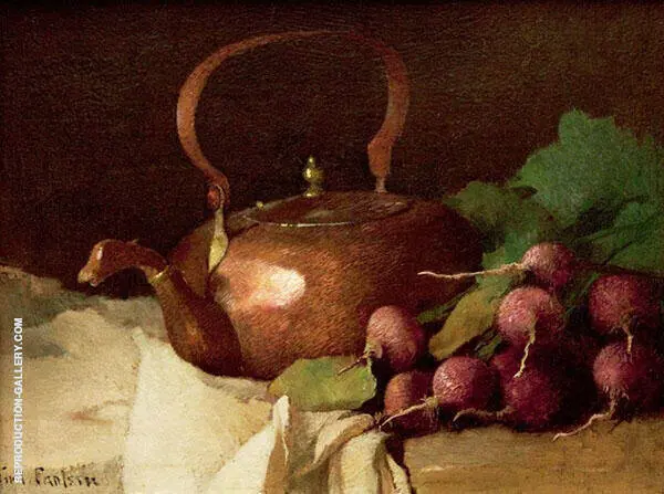 Still Life with Tea Kettle and Radishes 1915 By Emil Carlsen