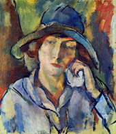 Hermine in a Blue Hat 1918 By Jules Pascin