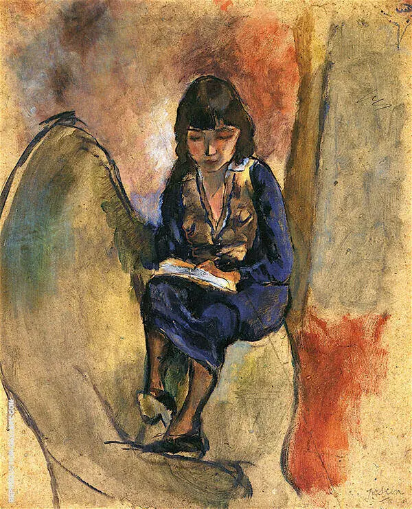 Young Reader in Blue By Jules Pascin