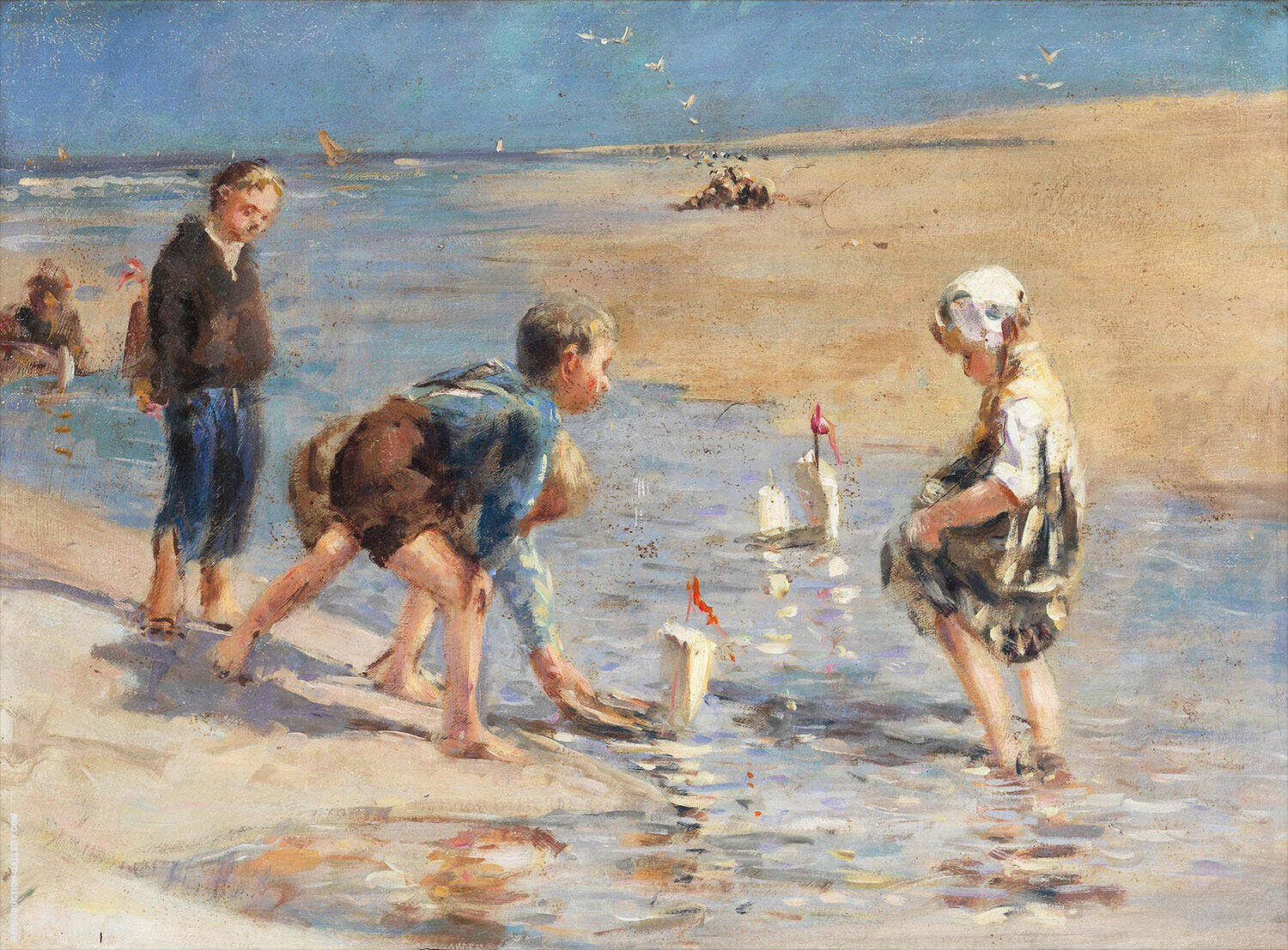 Children Playing at The Beach | Oil Painting Reproduction