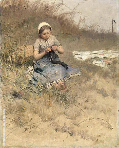 Girl Knitting 1885 By Bernardus Johannes Blommers