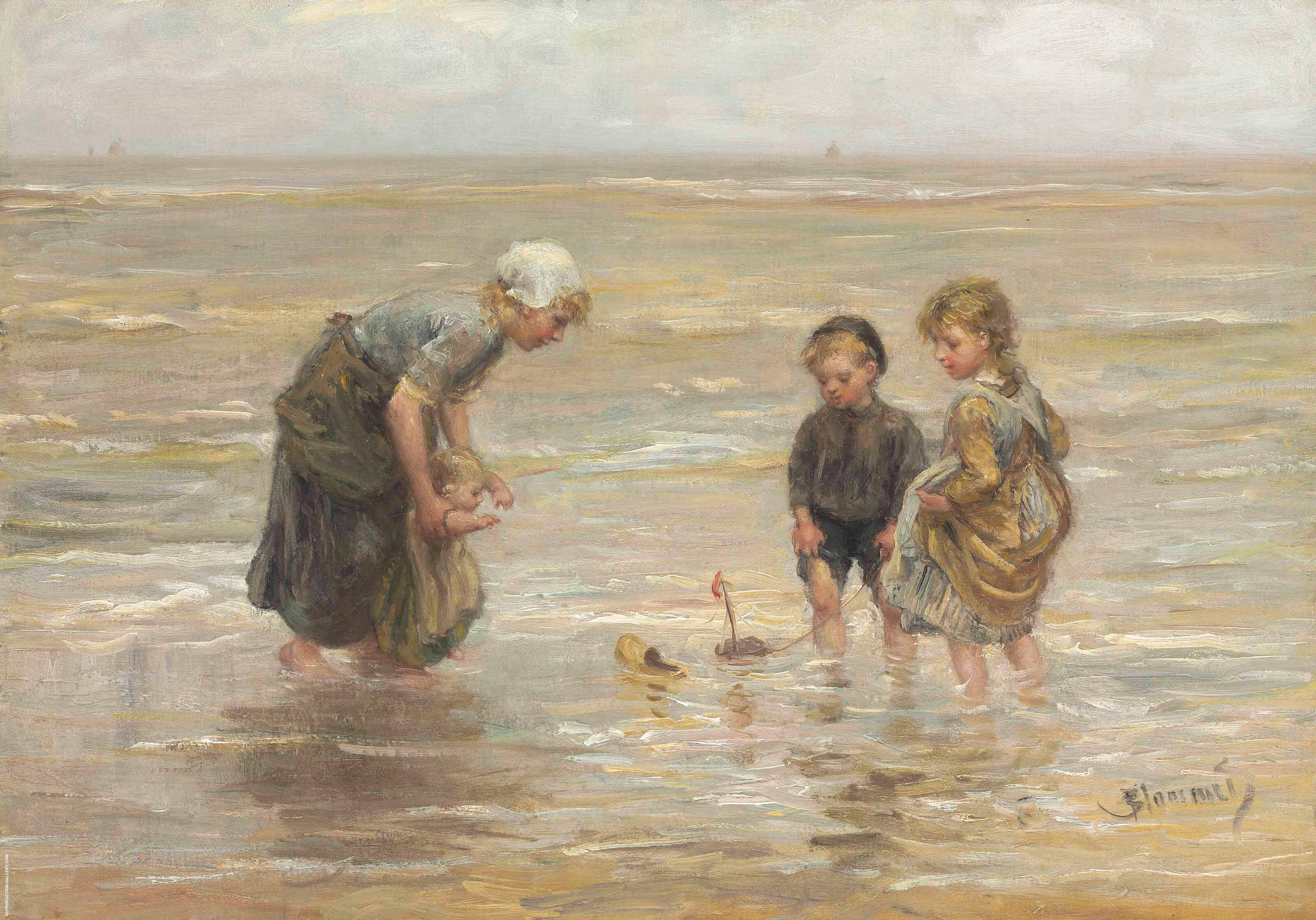 Playtime on The Beach | Oil Painting Reproduction