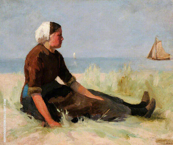 A Fisher Girl 1887 by Hendrik Willem Mesdag | Oil Painting Reproduction