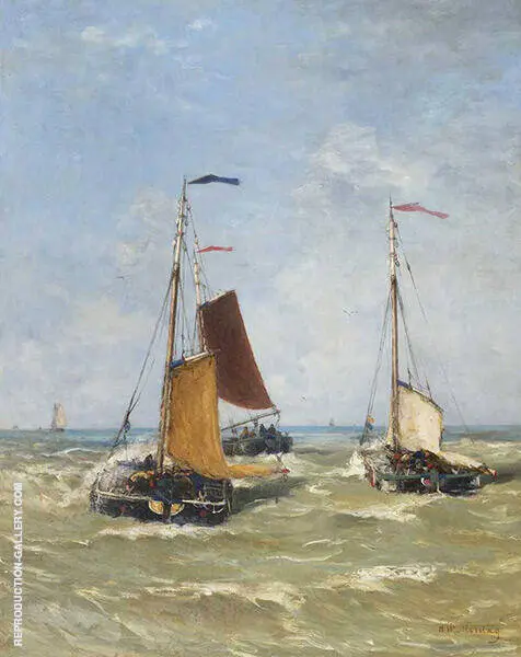 Barge Boats at Sea By Hendrik Willem Mesdag