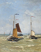 Barge Boats at Sea By Hendrik Willem Mesdag