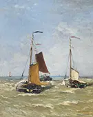 Barge Boats at Sea By Hendrik Willem Mesdag