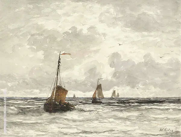 Fishing Boats in The Surf By Hendrik Willem Mesdag