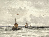 Fishing Boats in The Surf By Hendrik Willem Mesdag