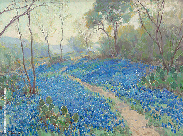 A Hillside of Blue Bonnets Early Morning near San Antonio Texas 1916 | Oil Painting Reproduction