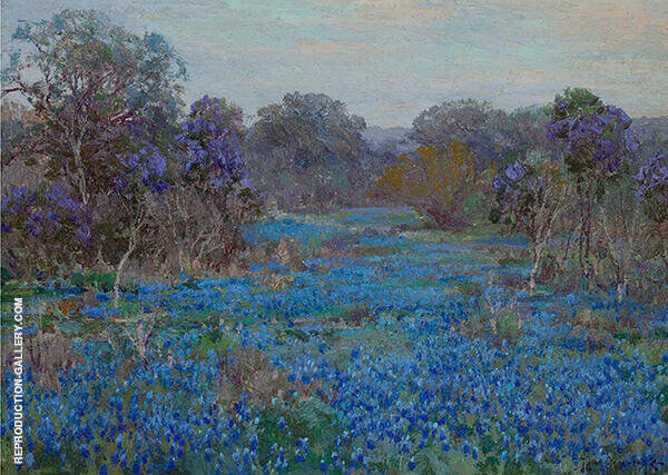 Field of Bluebonnets with Trees | Oil Painting Reproduction