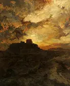 Sunset Pueblo del Walpe Arizona By Thomas Moran