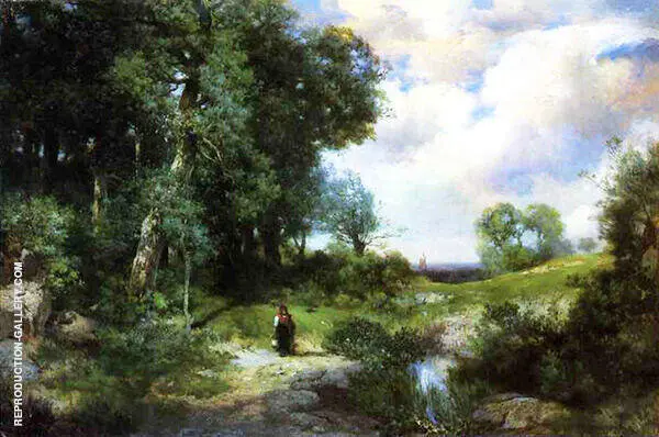 Young Girl in a Long Island Landscape By Thomas Moran