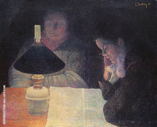 Reading under The Lamp 1890 by Leon Pourtau | Oil Painting Reproduction