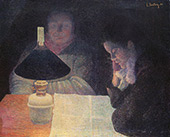 Reading under The Lamp 1890 By Leon Pourtau