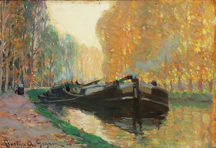 Canal Boat 1908 by Clarence Cagnon | Oil Painting Reproduction