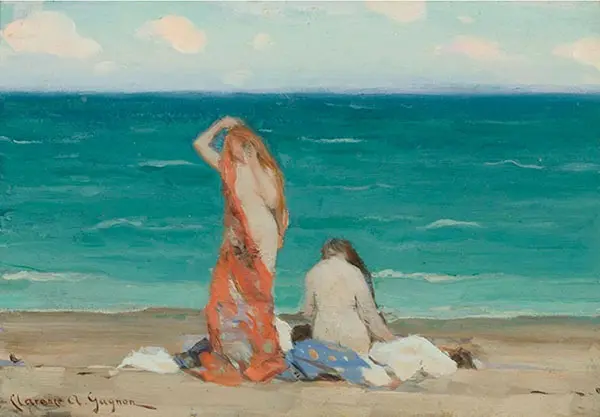 Two Nymphs on The Beach c1910 By Clarence Cagnon