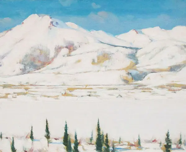 Winter Scene Trees and Mountains By Clarence Cagnon
