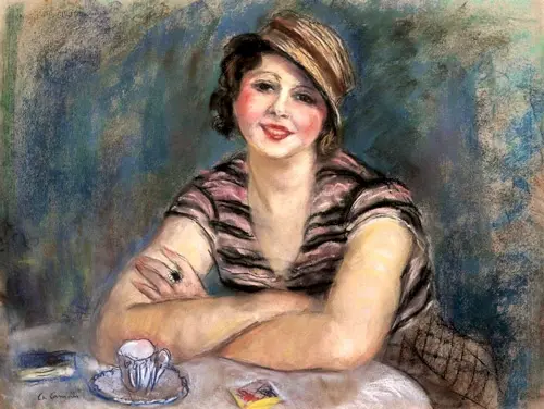 Brunette Woman at the Table, in Front of a Cup of Coffee By Charles Camoin